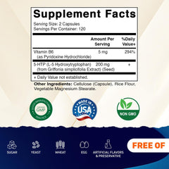 Close-up of 5-HTP and B6 per serving on the Vitamatic label