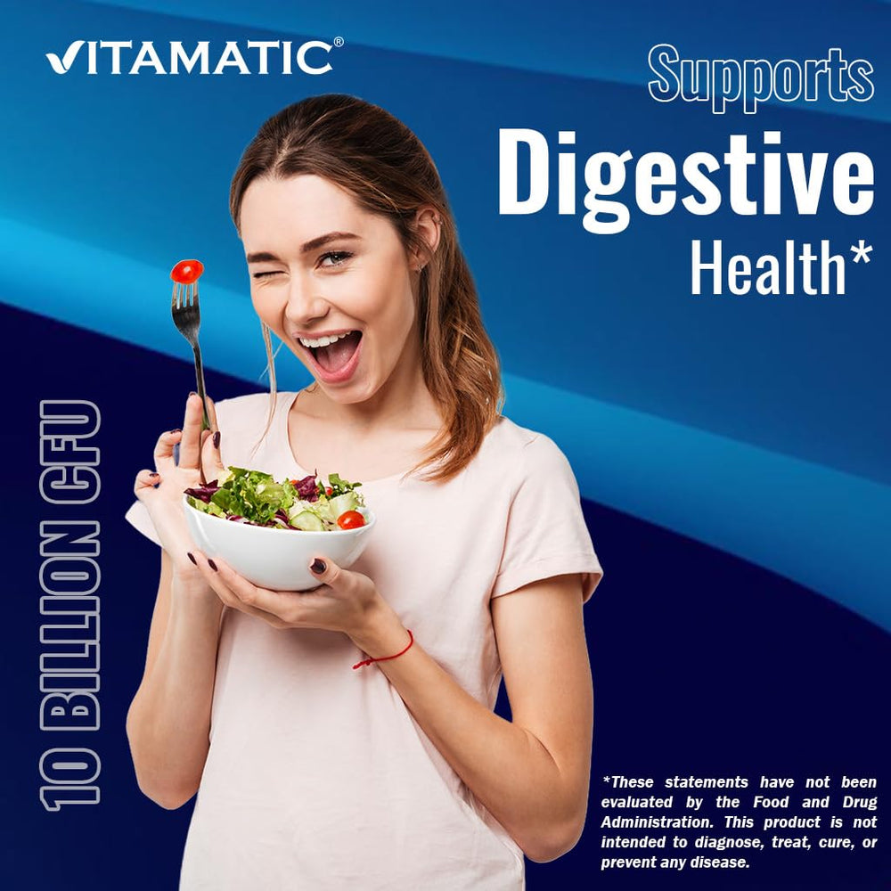 Nutrition facts panel on Vitamatic probiotic bottle