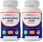 Vitamatic Alpha Lipoic Acid 600mg bottle label with capsules