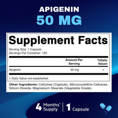 Label of Vitamatic Apigenin 50mg 120 capsules