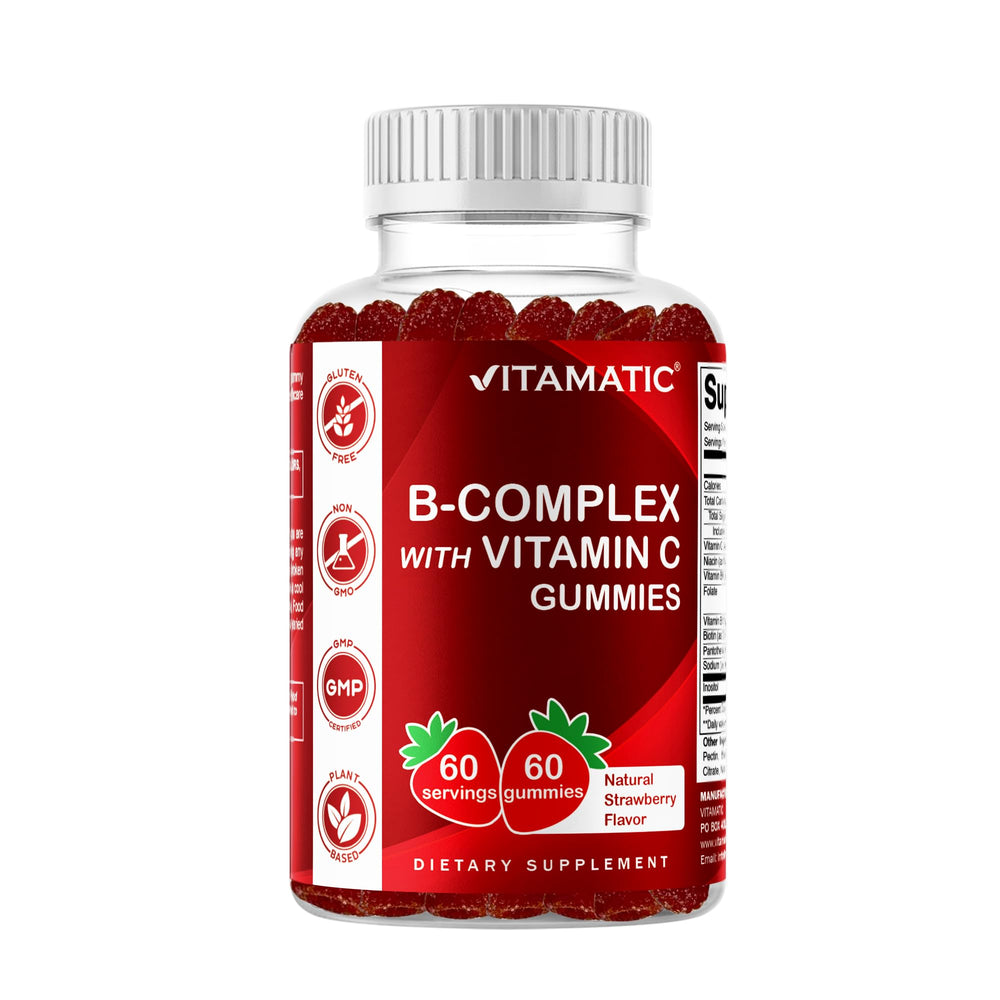 Vitamatic front packaging showing bottle and strawberry flavor benefit