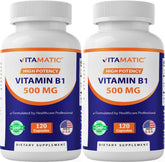 Vitamatic Vitamin B1 Thiamine 500mg bottle label close-up
