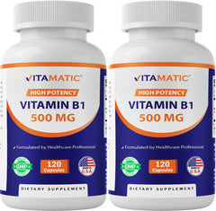Vitamatic Vitamin B1 Thiamine 500mg bottle label close-up