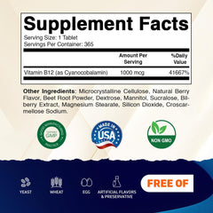 Close-up of fast-dissolve B12 tablet in Berry Flavor