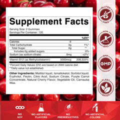 Close-up of Vitamatic B12 Gummies 5000mcg cherry gummy