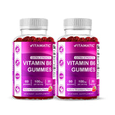 Vitamatic Vitamin B6 100mg Gummies bottle front – strawberry flavor
