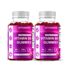 Vitamatic Vitamin B6 100mg Gummies bottle front – strawberry flavor