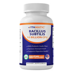 Vitamatic Bacillus Subtilis bottle front view with label