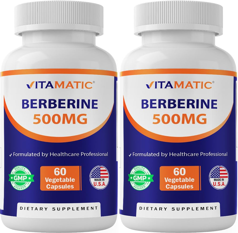 Front view of Vitamatic Berberine 500mg bottle