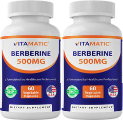 Front view of Vitamatic Berberine 500mg bottle