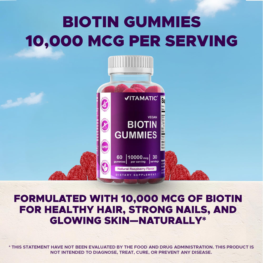 Six bottles display of Vitamatic Biotin Gummies