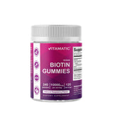 Vitamatic Biotin Gummies raspberry flavor bottle close-up