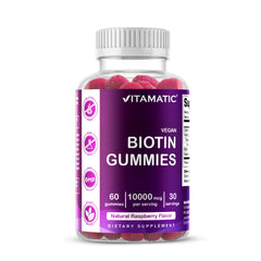 Vitamatic Biotin Gummies raspberry bottle front