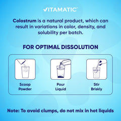 Colostrum powder dissolving smoothly in a cold beverage