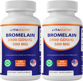 Vitamatic Bromelain 500mg bottle front in 2-pack packaging