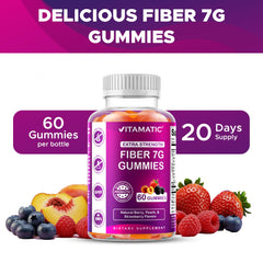 Gummies label highlighting plant-based fiber from beet-derived FOS