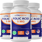 Vitamatic Folic Acid 5mg bottle with label visible