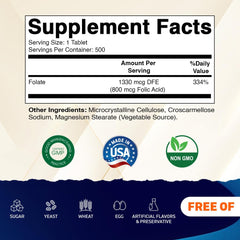 Close-up of Vitamatic Folic Acid 800 mcg tablets