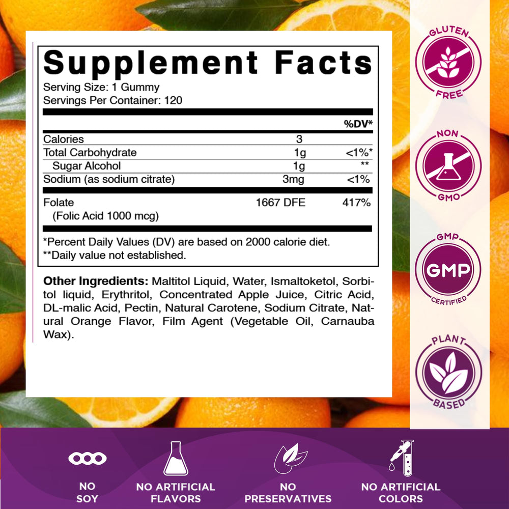 Vitamatic Folic Acid Gummies bottle back label
