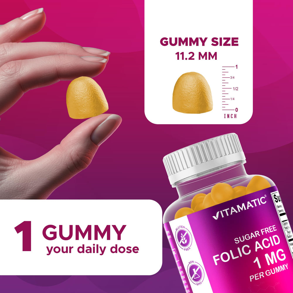 Nutritional facts panel for Vitamatic Folic Acid Gummies