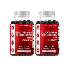 Bottle label showing Vitamatic Glucosamine Chondroitin Gummies with MSM and Vitamin E