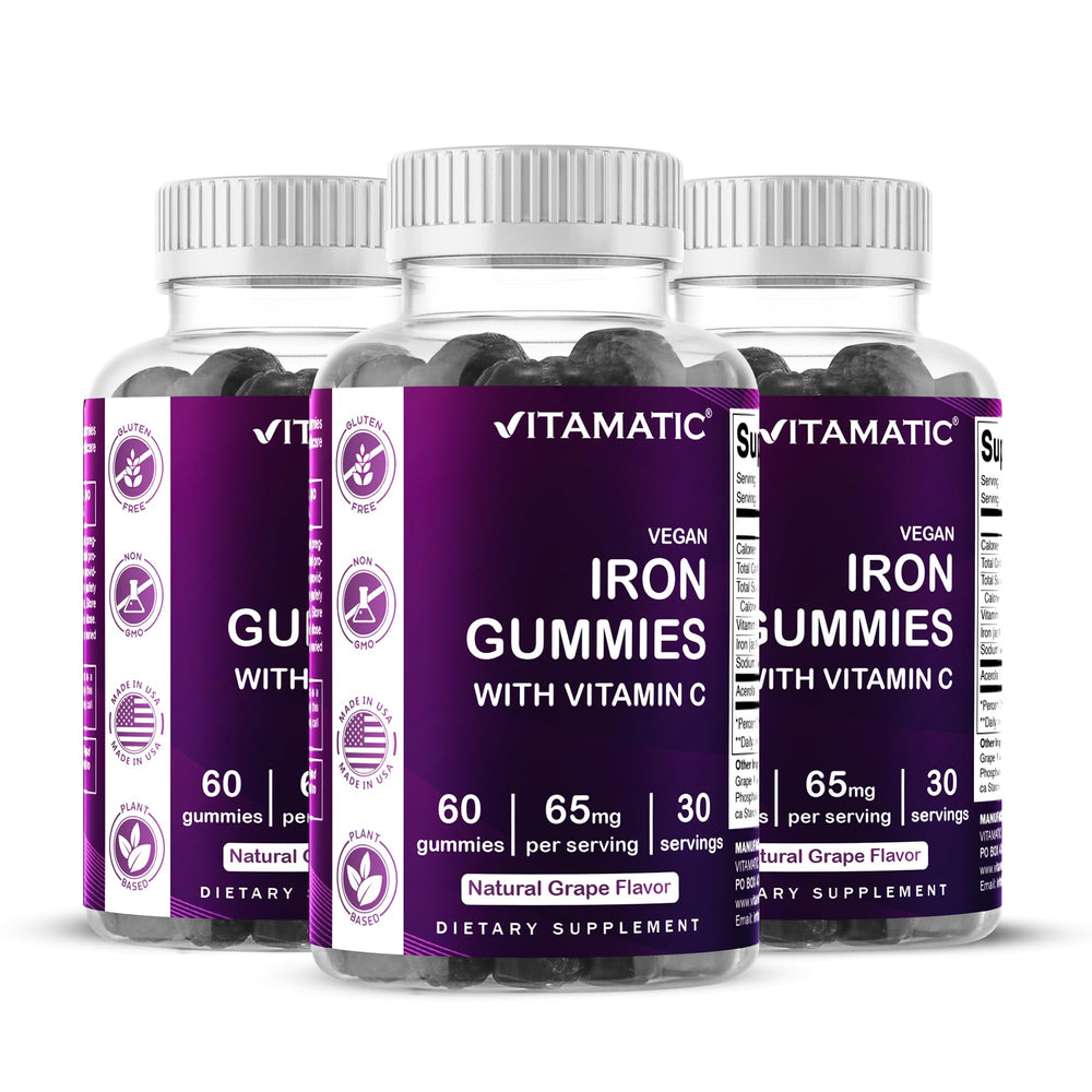 Vitamatic Iron 65mg Gummies grape flavor – 60 count