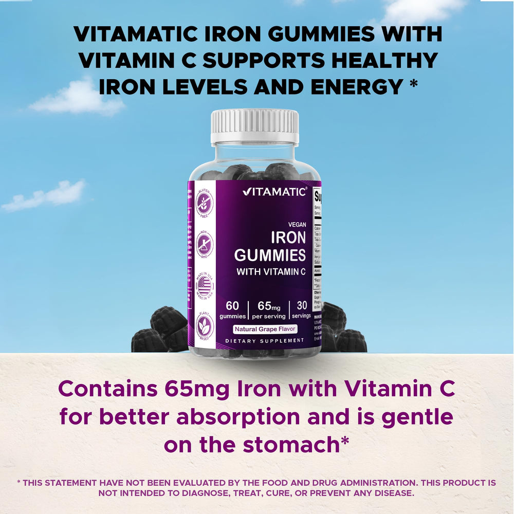 Nutrition facts panel of Vitamatic Iron 65 mg Gummies