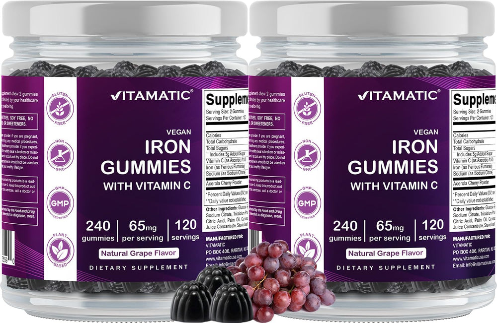 Vitamatic Iron Gummies vegan-friendly and pectin-based