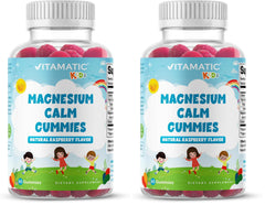 Two bottles of Vitamatic Kids Magnesium Calm Gummies Raspberry flavor in a pack of two