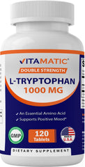 Front view of Vitamatic L-Tryptophan 1000mg 120 Tablets bottle