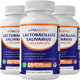 Front view of Vitamatic Lactobacillus Salivarius bottle