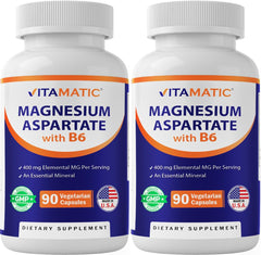 Vitamatic Magnesium Aspartate bottle label showing 400 mg per serving