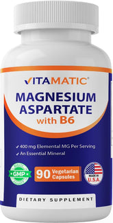 Front view of Vitamatic Magnesium Aspartate 400mg, 90 vegetarian capsules
