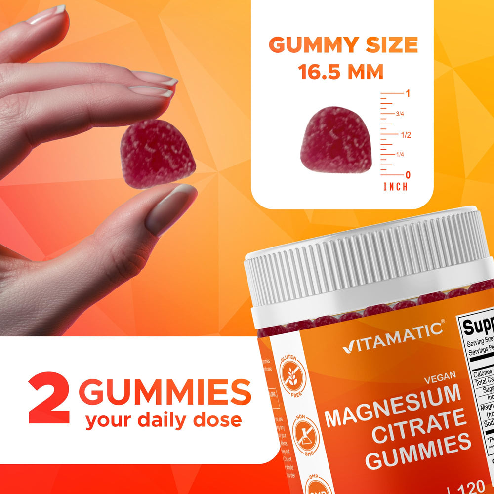 Back nutrition information for Vitamatic Magnesium Citrate Gummies Raspberry flavor