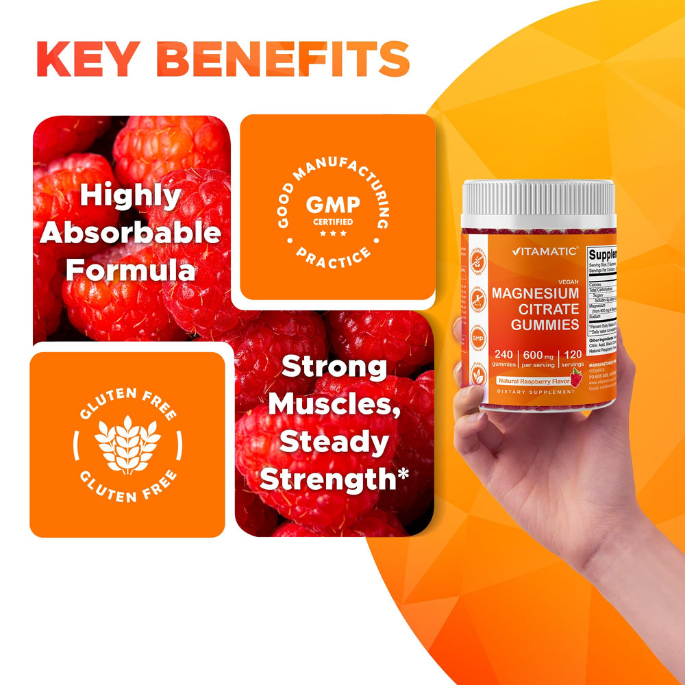 Nutrition facts panel close-up for Vitamatic Magnesium Citrate Gummies