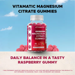 Close-up of raspberry-flavored Vitamatic Magnesium Gummies