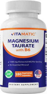 Vitamatic Magnesium Taurate 1500 mg bottle – 180 vegetarian capsules