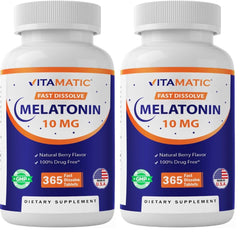 Vitamatic Melatonin 10mg tablets two 365-count bottles pack of 2