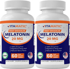 Vitamatic Melatonin 20 mg Berry Fast-Dissolve Tablets – Front View