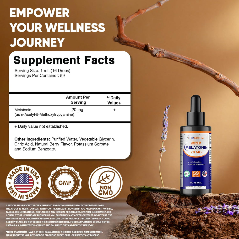 Vitamatic Melatonin 20mg liquid drops 4-pack back view