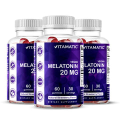 Front view of Vitamatic Melatonin Gummies 20 mg bottle
