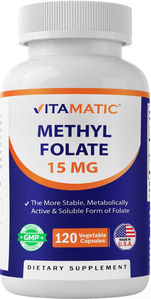 Vitamatic Methyl Folate 15mg bottle front label