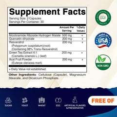 Close-up of label showing 1300mg Nicotinamide Riboside