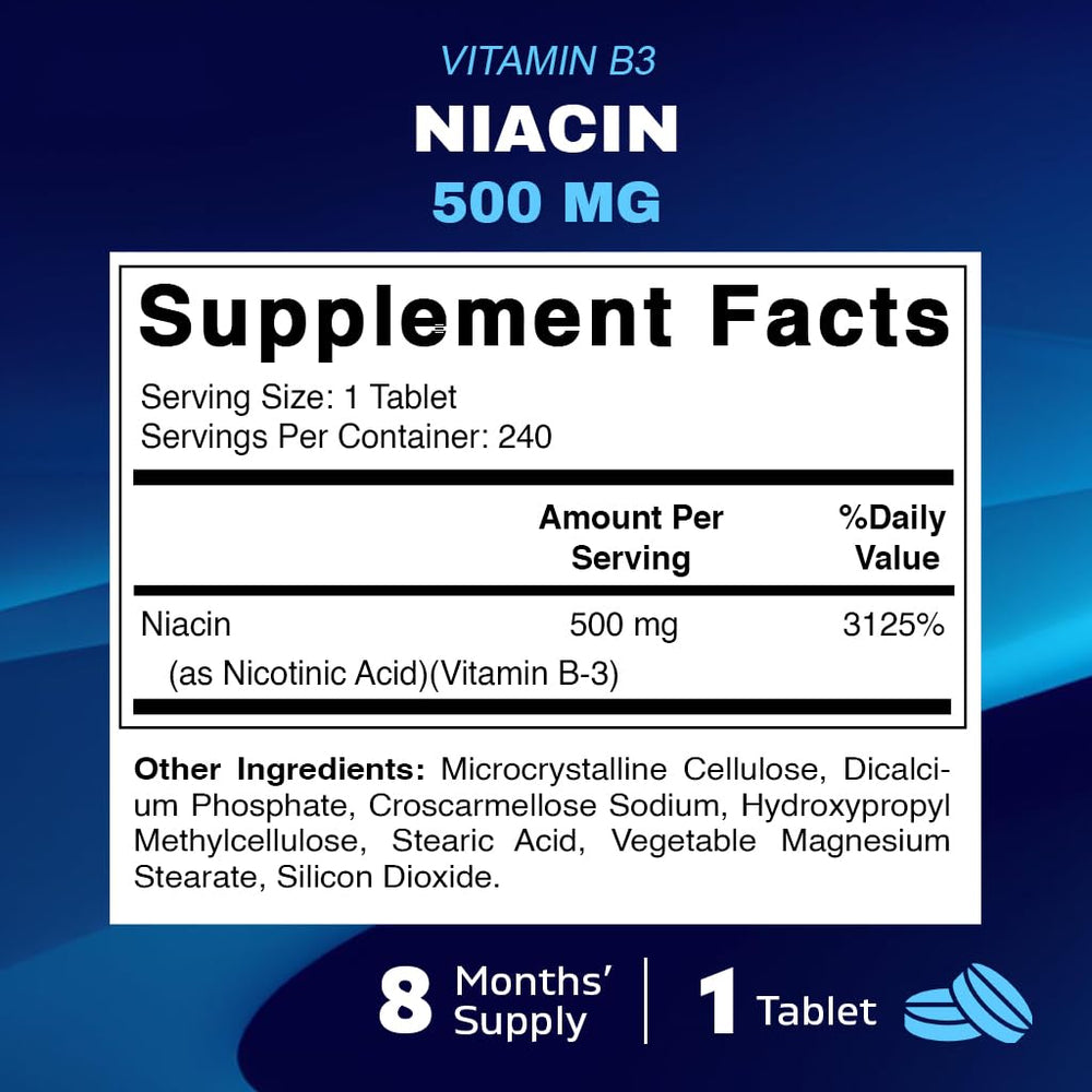 Close-up of Niacin 500mg tablet