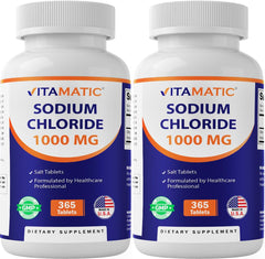 Two Vitamatic Sodium Chloride 1000mg 365-tablet bottles (2 bottles)