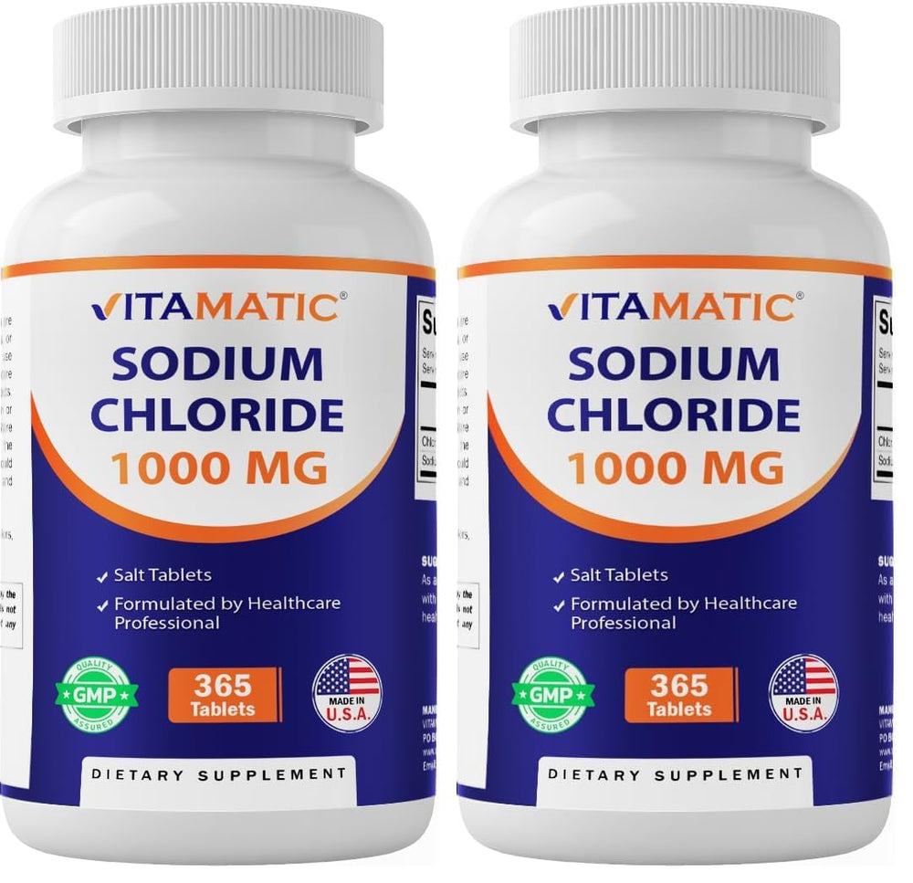 Two Vitamatic Sodium Chloride 1000mg bottles (pack of 2) – front view
