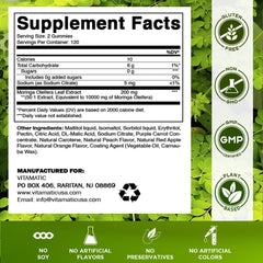 Close-up of a peach-flavored moringa gummy