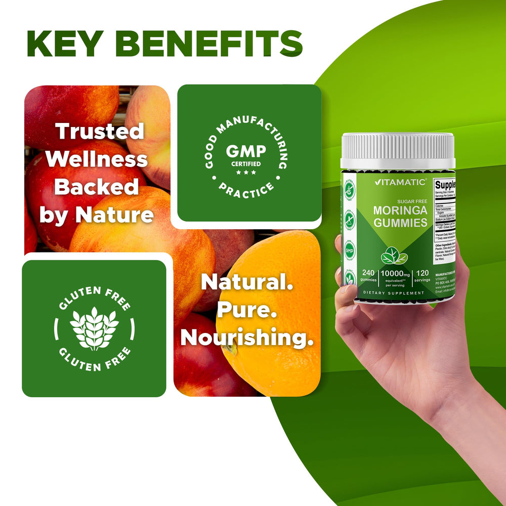 Nutrition panel on Vitamatic Moringa Gummies packaging