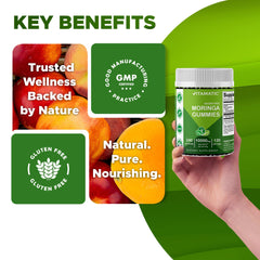 Nutrition panel on Vitamatic Moringa Gummies packaging