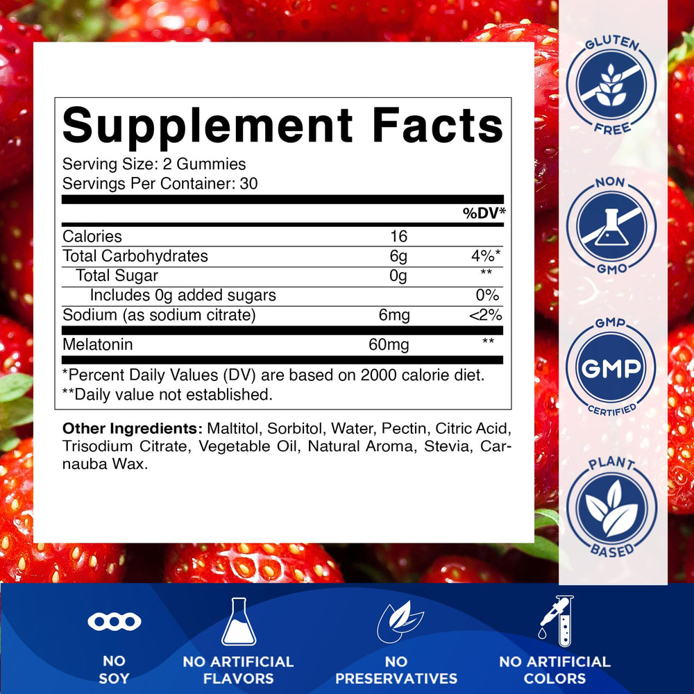 Close-up of strawberry-flavored melatonin gummies